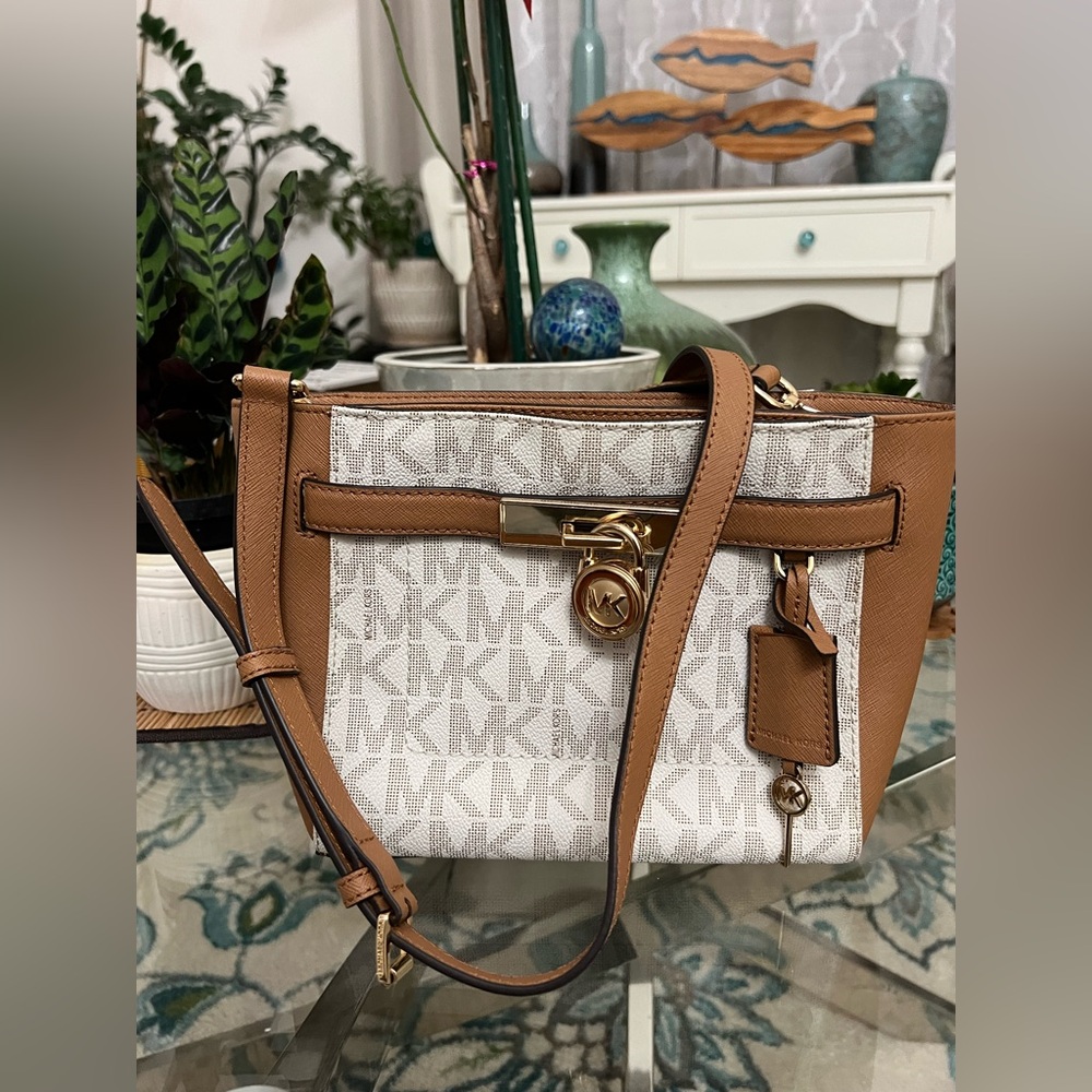 Michael Kors Monogram & Leather Hamilton Crossbody Bag